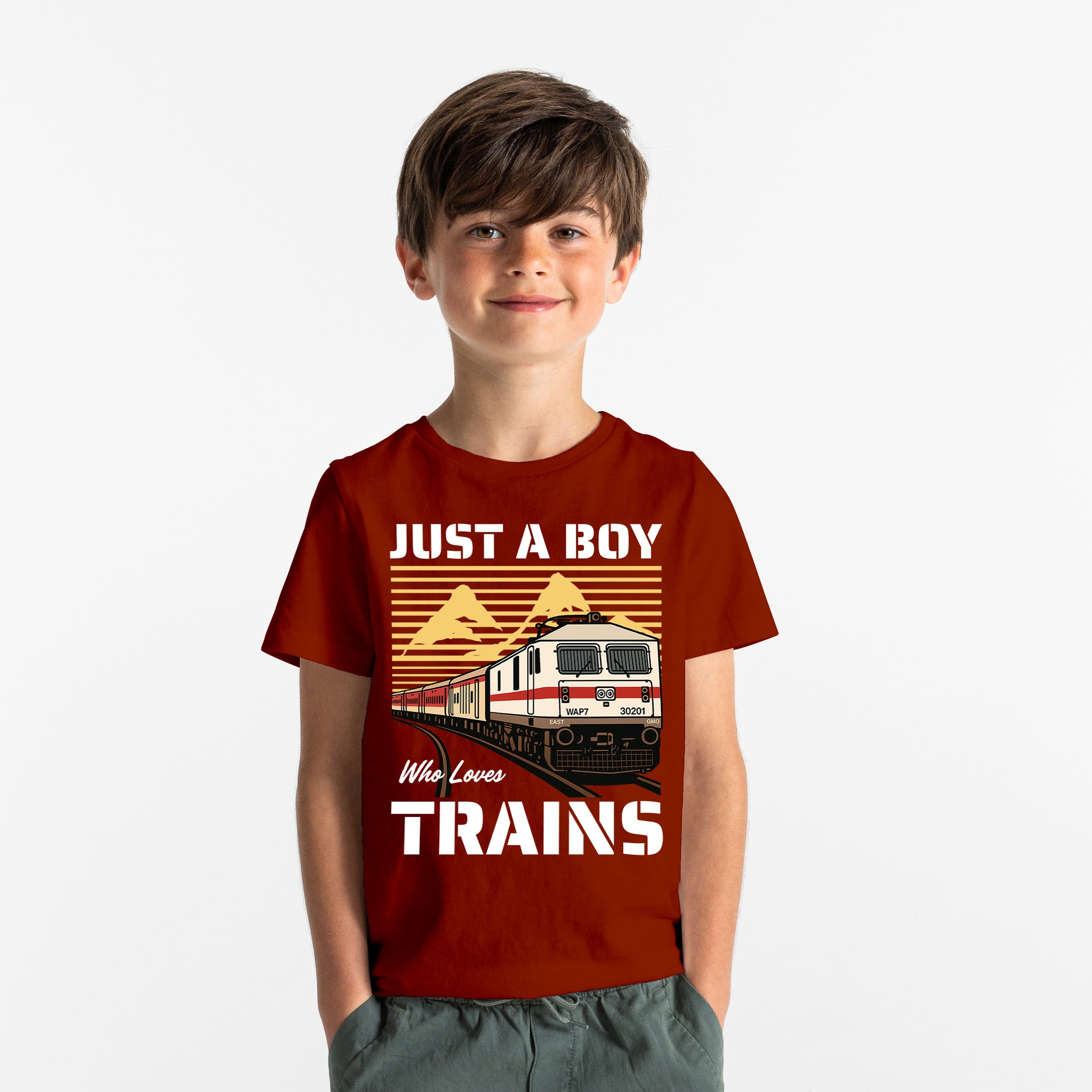 Just a Boy Who Loves Trains - Kids Tshirt