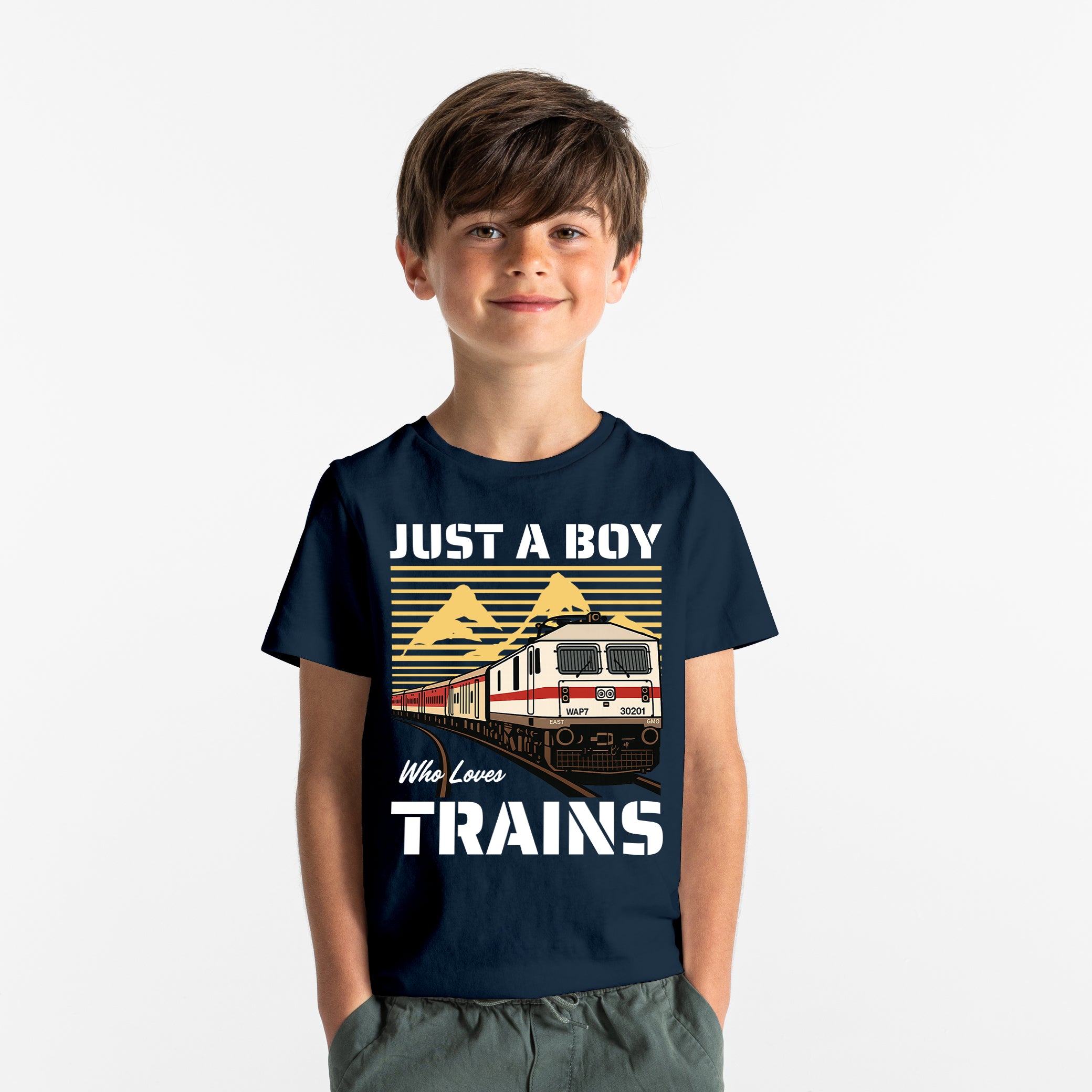 Just a Boy Who Loves Trains - Kids Tshirt