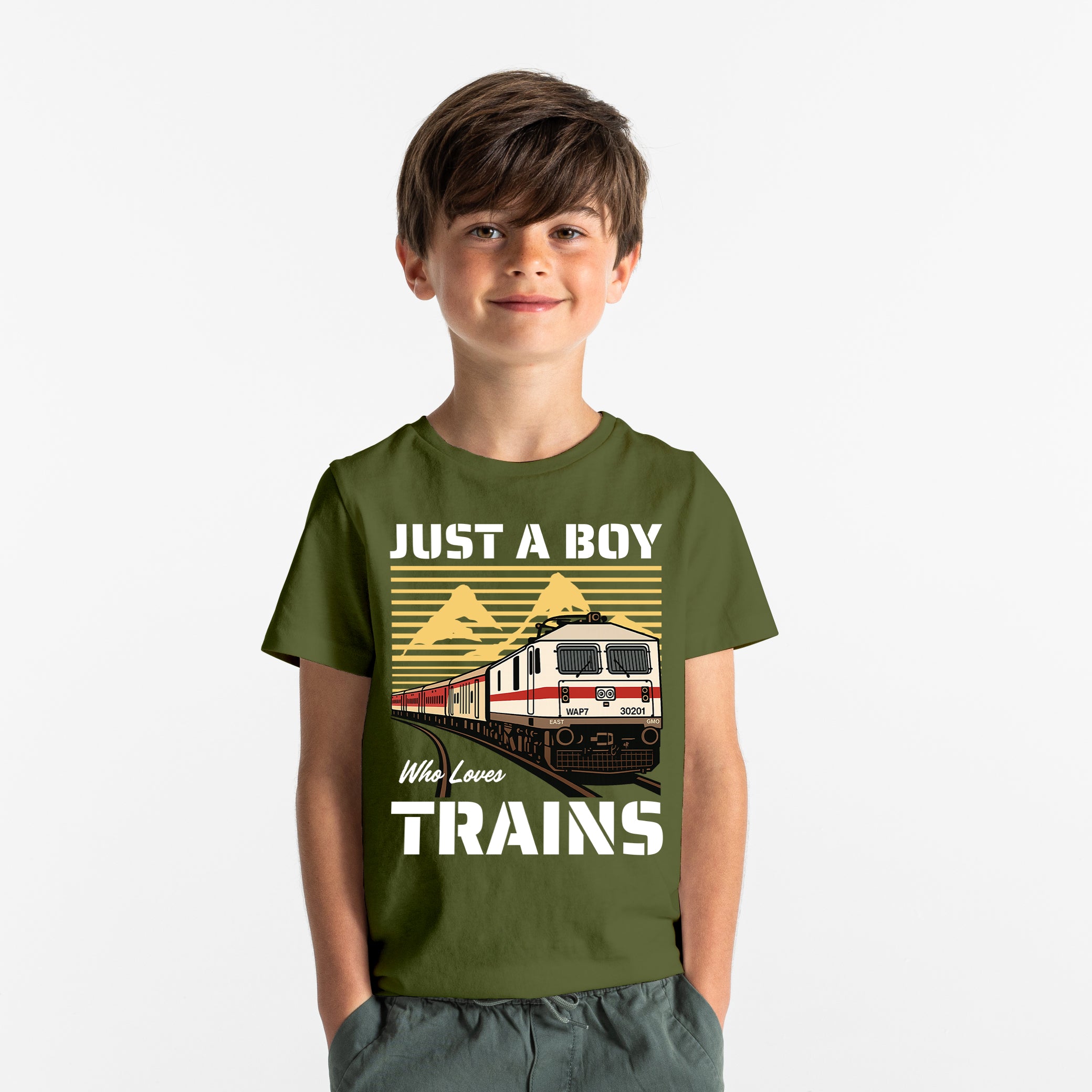 Just a Boy Who Loves Trains - Kids Tshirt