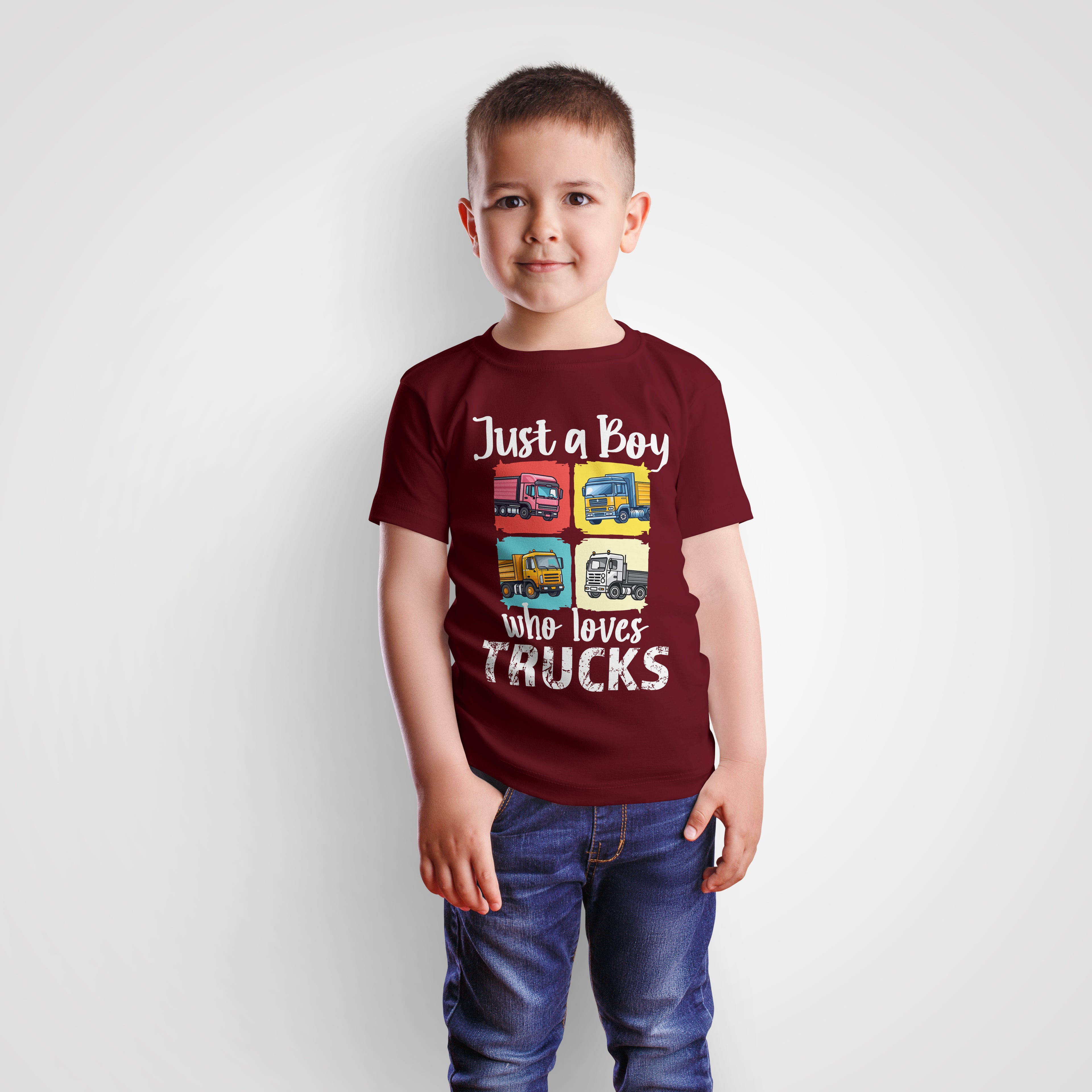 Just A Boy Who Loves Trucks - Kids Tshirt