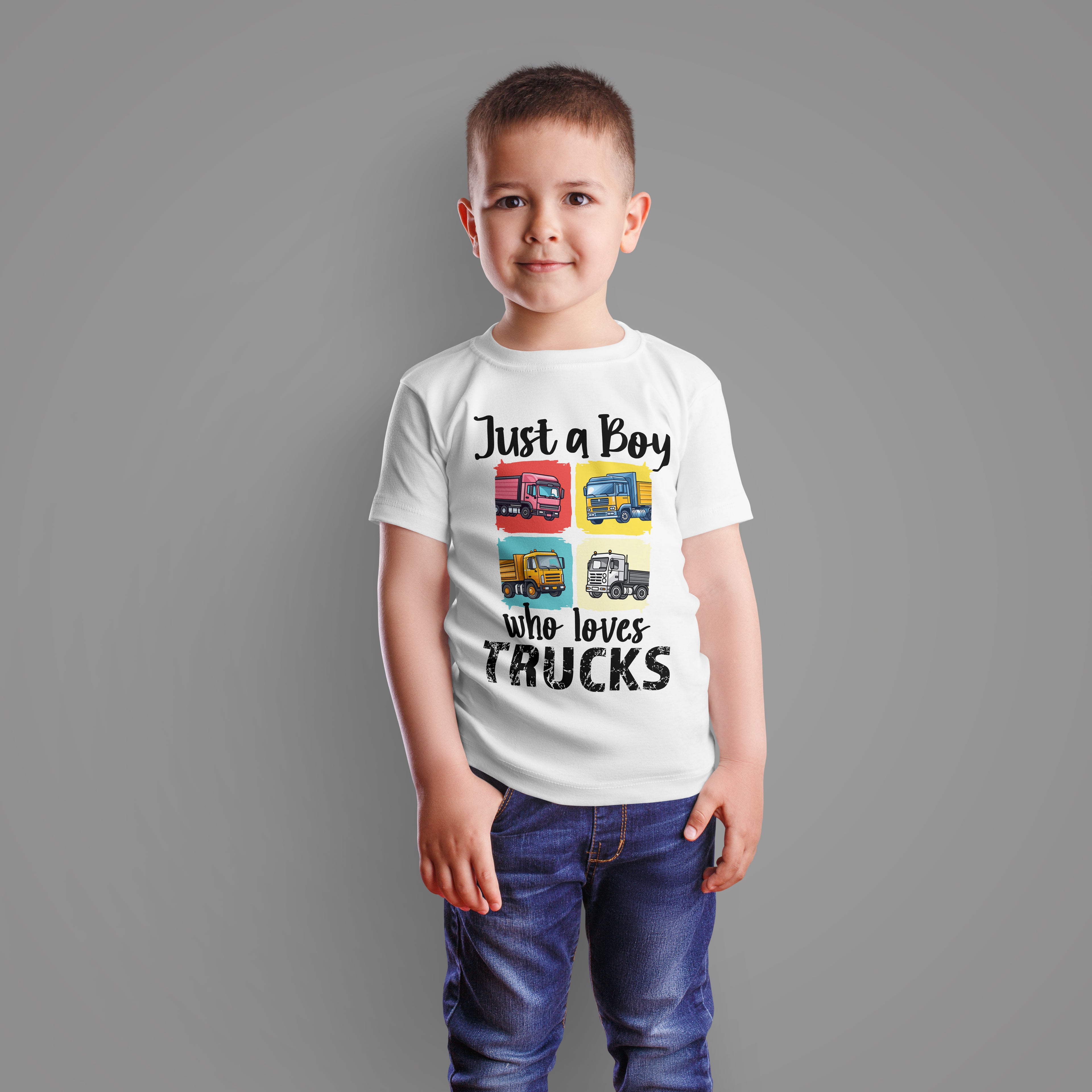 Just A Boy Who Loves Trucks - Kids Tshirt