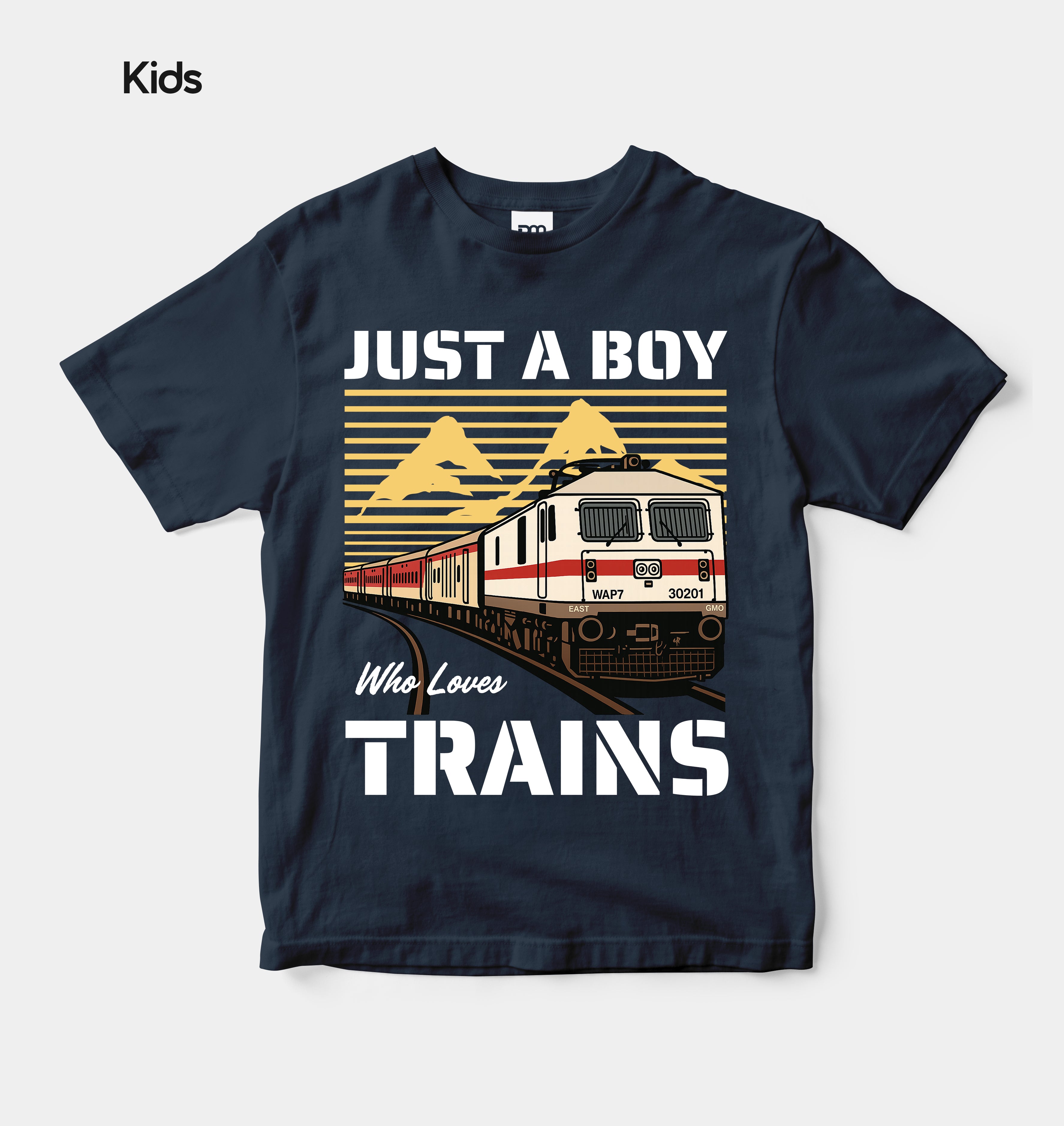 Just a Boy Who Loves Trains - Kids Tshirt