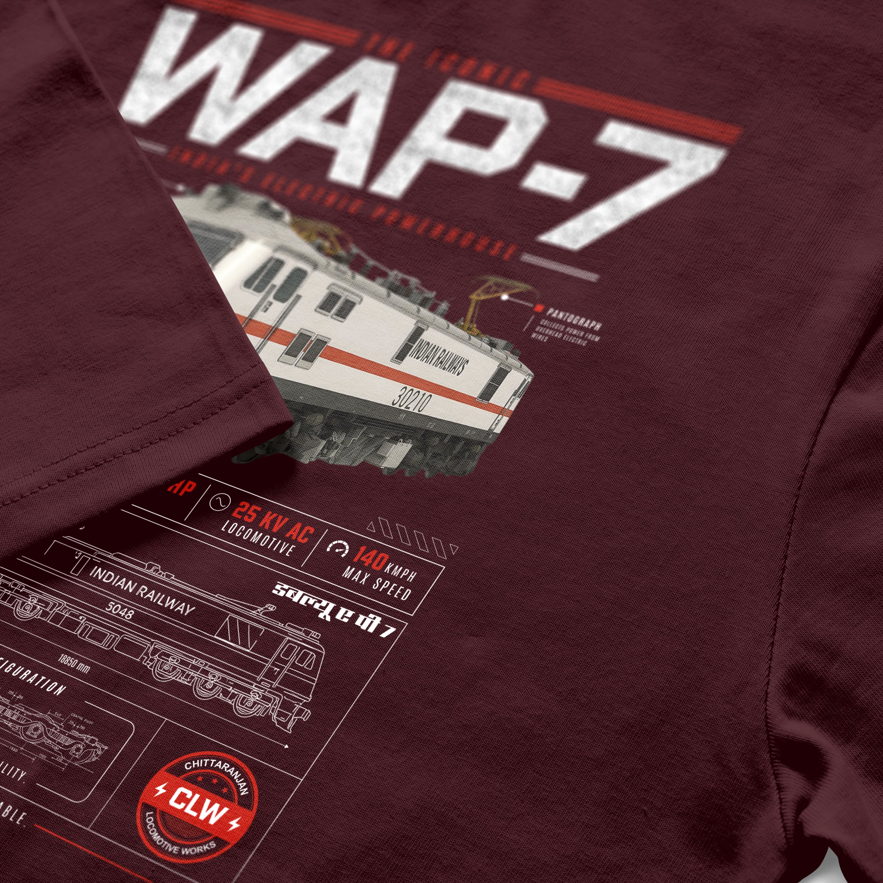 Maroon t-shirt with train design 